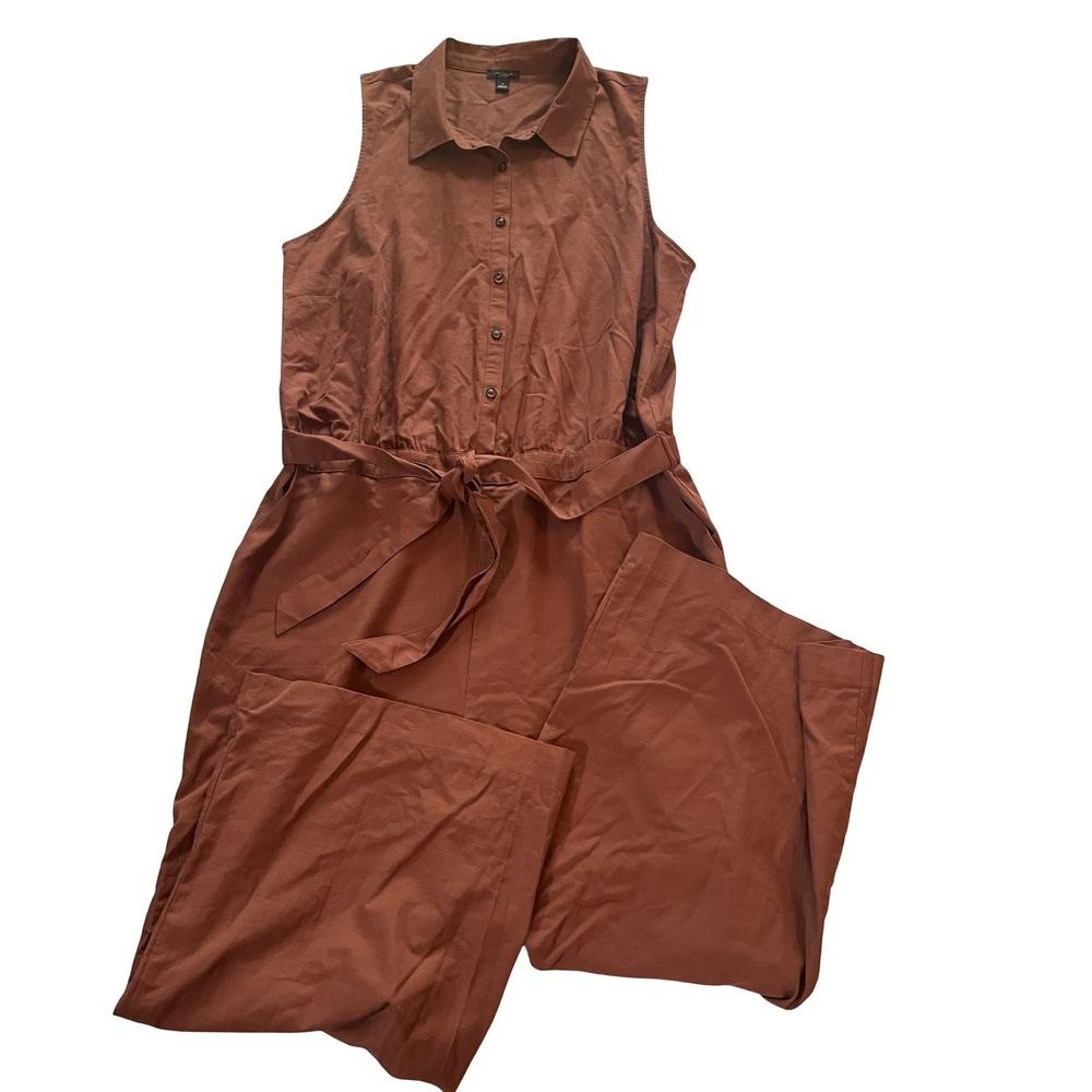 Ann Taylor Factory Women's Size 16 Burnt Orange Jumpsuit Romper Belted Button Up